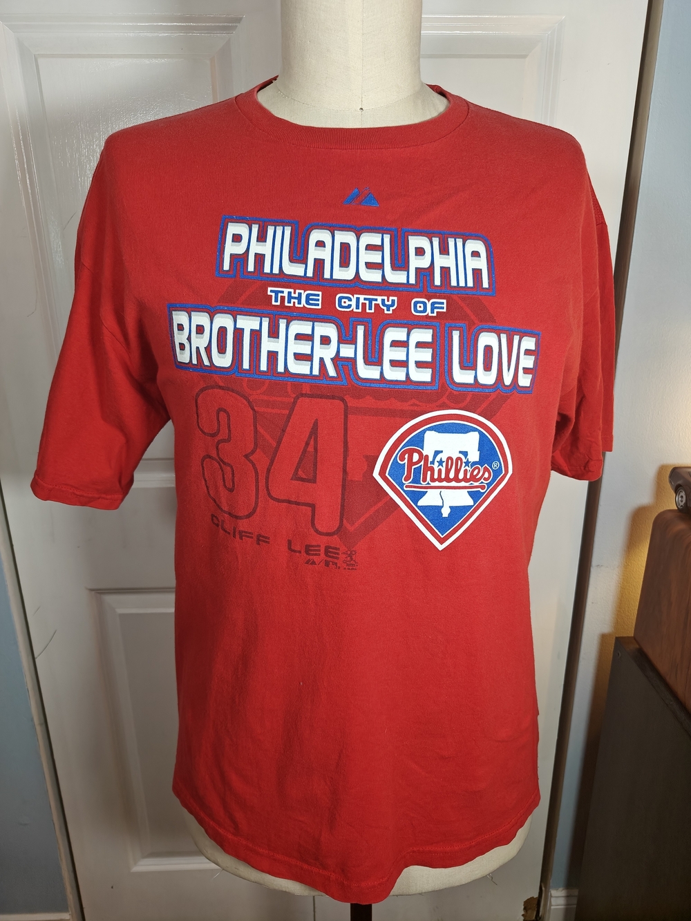 Cliff Lee Philadelphia Phillies Shirt Mens XL Majestic Brother-Lee Love Tee Red